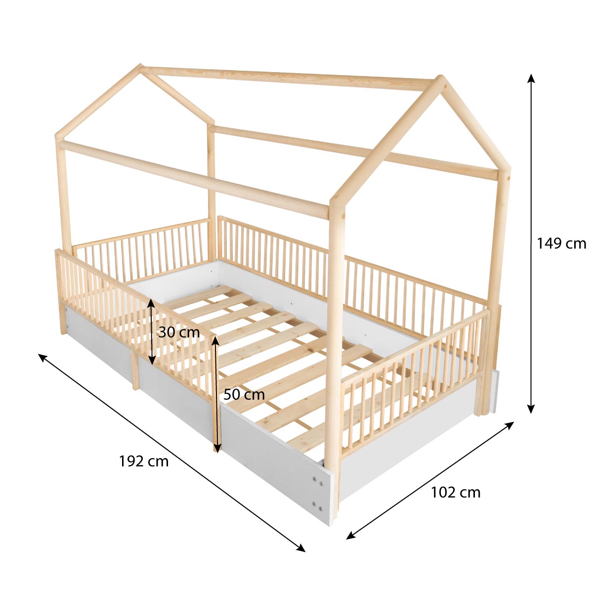 Cama Casa Cercada Natural (no barnizada)