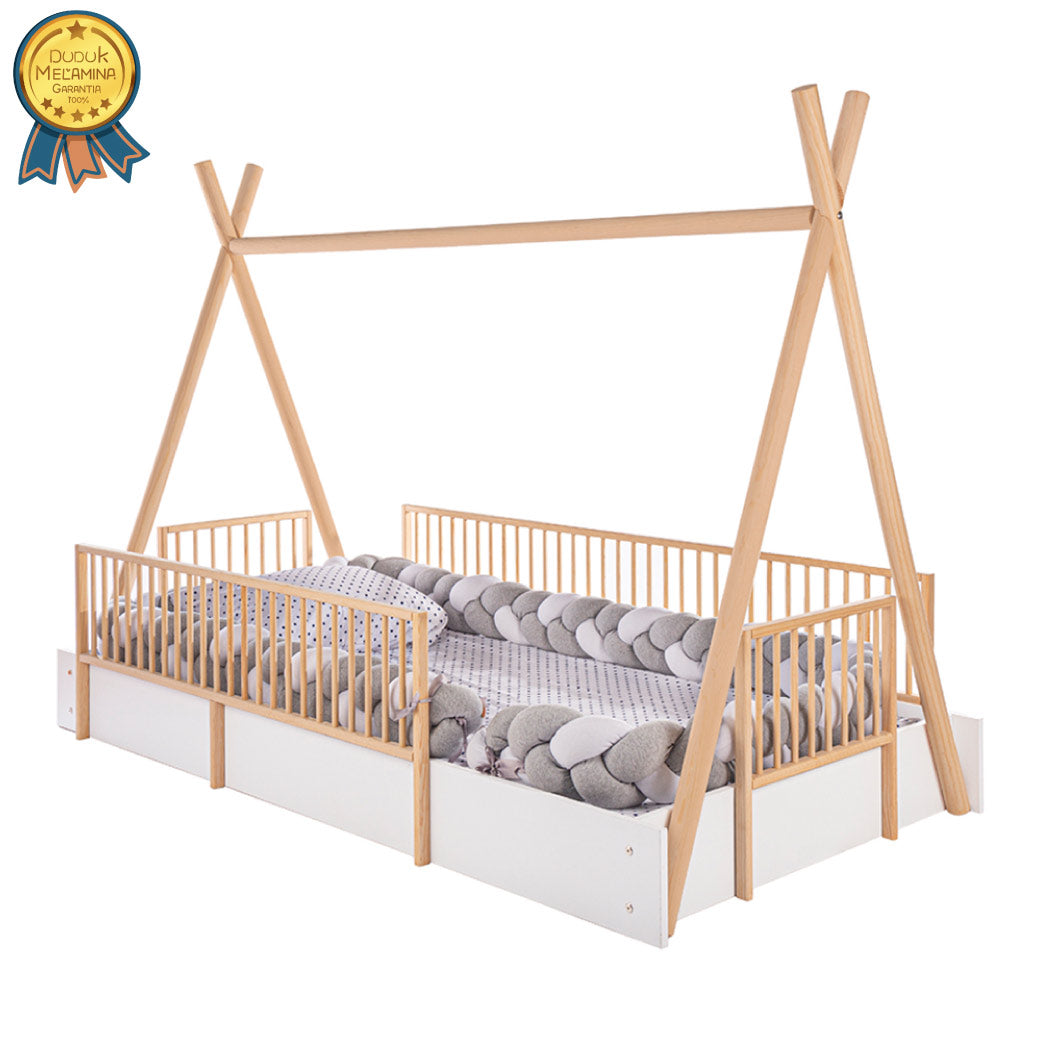 Cama Tipi Cercada Natural (no barnizada)