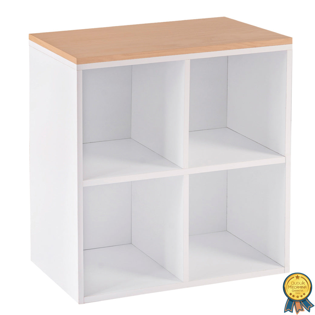 Estantería Infantil de Madera con 4 Cubos – Encino y Melamina