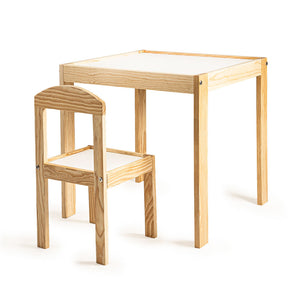 Juego de silla y mesa de madera para niños