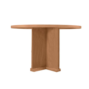 Mesa Redonda de Encino Barnizada con Pedestal de Madera N2 – Elegancia Natural (120 cm × 120 cm × 75 cm)