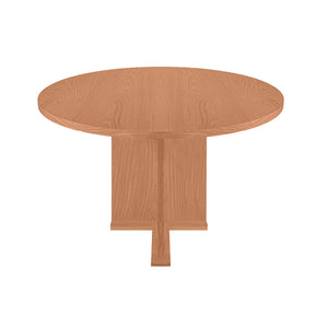 Mesa Redonda de Encino Barnizada con Pedestal de Madera N2 – Elegancia Natural (120 cm × 120 cm × 75 cm)